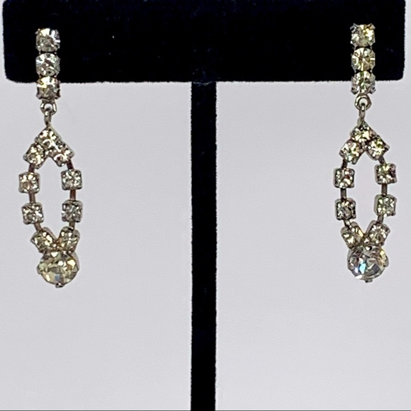 VINTAGE EARRINGS Pierced Ear posts Rhinestones Dangling Silver color OS fits all - Picture 1 of 3